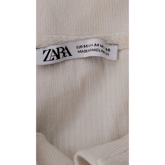 Zara Ribbed Short Sleeve Polo Shirt Beige M - Picture 2 of 8